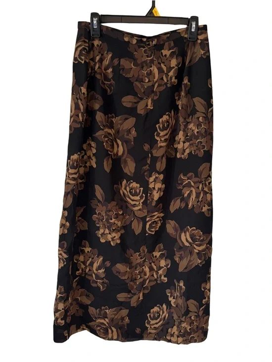 3/$20 Norton McNaughton Black Floral Maxi Skirt with Brown Roses - Picture 2 of 3